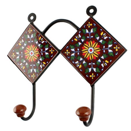 Dark Brown Wheel Flower Ceramic Tile Hook